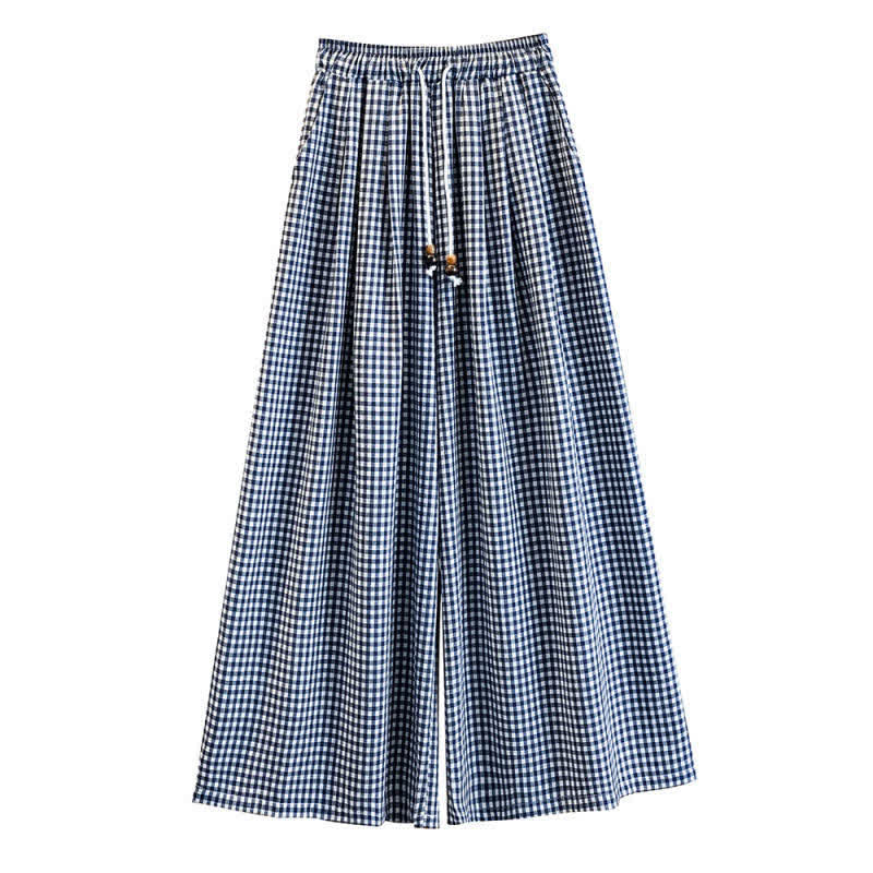 Buddha Stones Summer Casual Drawstring Small Plaid Ankle Pants Women's Wide Leg Pants With Pocket - image 6