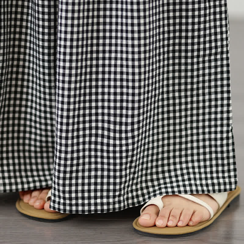 Buddha Stones Summer Casual Drawstring Small Plaid Ankle Pants Women's Wide Leg Pants With Pocket - image 17