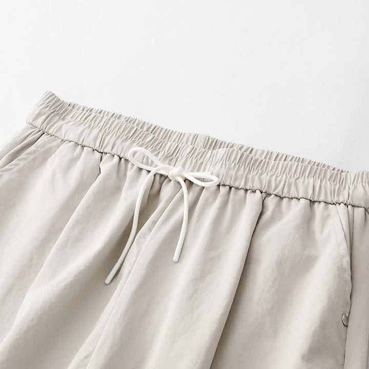 Buddha Stones Summer Casual Minimalist Drawstring Solid Cotton Ankle Pants Women's Harem Pants With Pocket - image 11