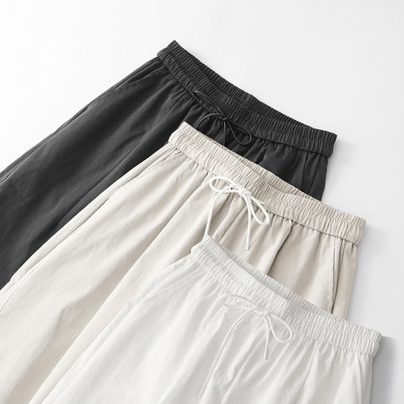 Buddha Stones Summer Casual Minimalist Drawstring Solid Cotton Ankle Pants Women's Harem Pants With Pocket - image 26