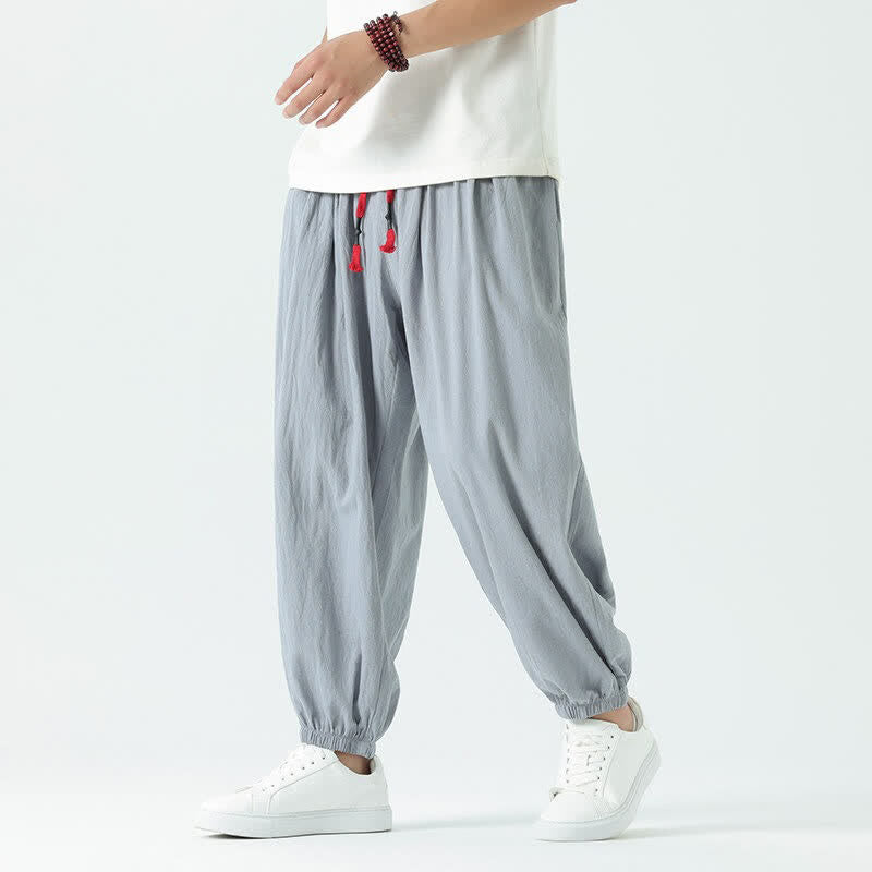 Buddha Stones Summer Casual Boho Drawstring Solid Cotton Cropped Pants Men's Harem Pants With Pocket - LightSteelBlue - US/UK/AU46, EU56 (5XL) - image 0