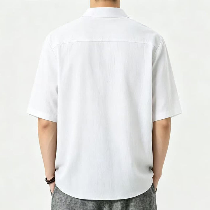 Buddha Stones Summer Casual Mandarin Collar Solid Men's Short Sleeve Shirts - image 7