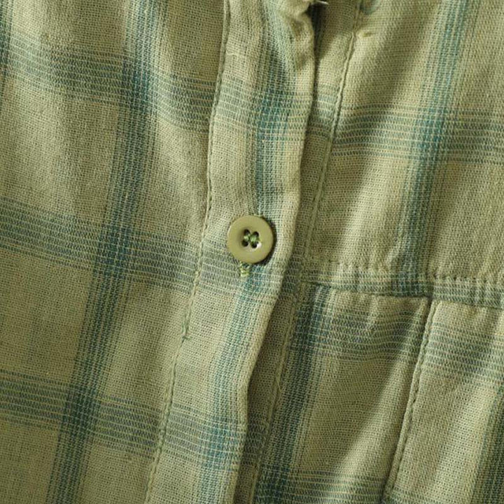 Buddha Stones Summer Casual Vintage Plaid Women's Short Sleeve Shirts With Patch Pocket - image 4
