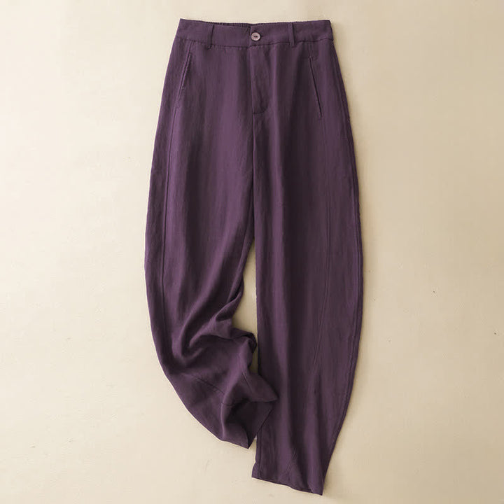 Buddha Stones Summer Casual Button-Up Solid Zipper Design Ankle Pants Women's Harem Pants With Pocket - RebeccaPurple - US8-10, UK/AU12-14, EU40-42 (2XL) - image 0