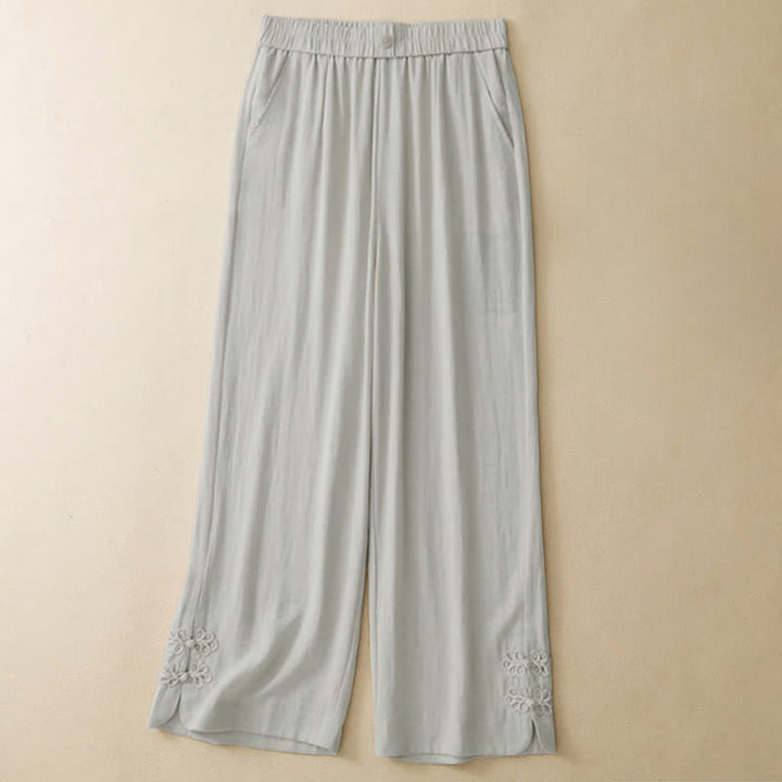 Buddha Stones Summer Casual Embroidery Solid Cropped Pants Women's Harem Pants With Pocket - Beige - US8-10, UK/AU12-14, EU40-42 (2XL) - image 0