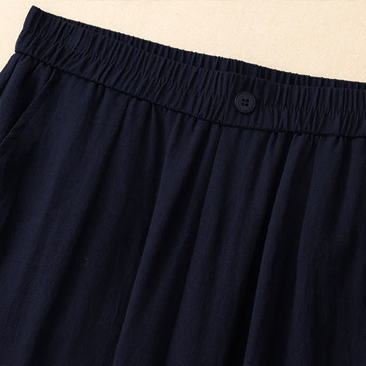 Buddha Stones Summer Casual Embroidery Solid Cropped Pants Women's Harem Pants With Pocket - image 11