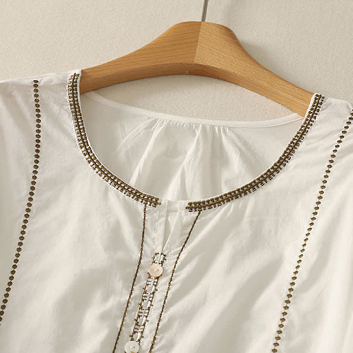 Buddha Stones Summer Boho Casual Button-up Solid Ruffle Bell Sleeve Women's Short Sleeve Shirts - image 18