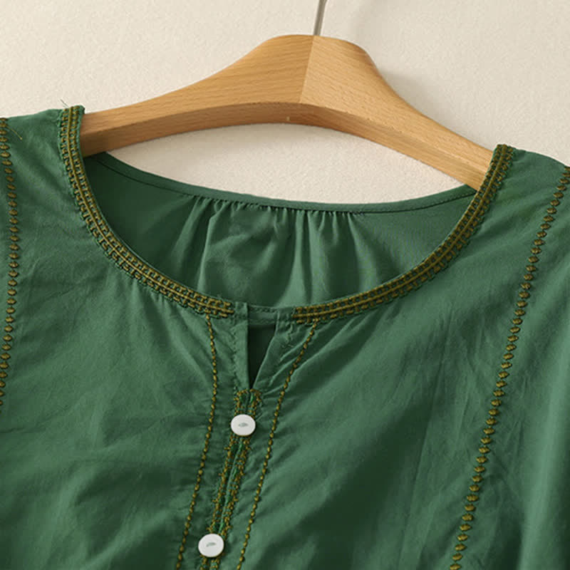Buddha Stones Summer Boho Casual Button-up Solid Ruffle Bell Sleeve Women's Short Sleeve Shirts - image 1