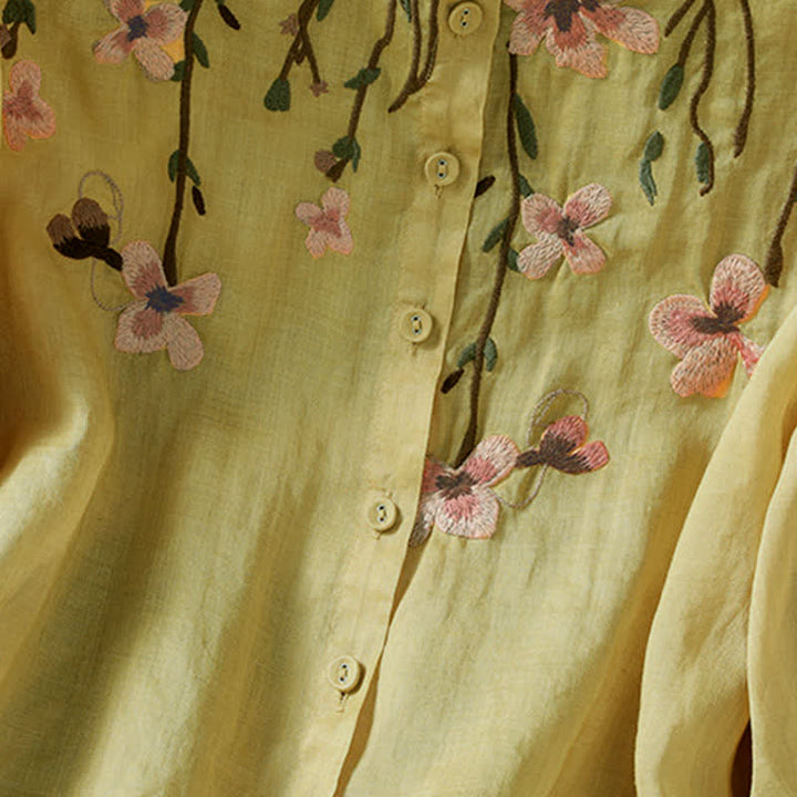 Buddha Stones Summer Vintage Embroidery Floral Women's Short Sleeve Shirts - image 15