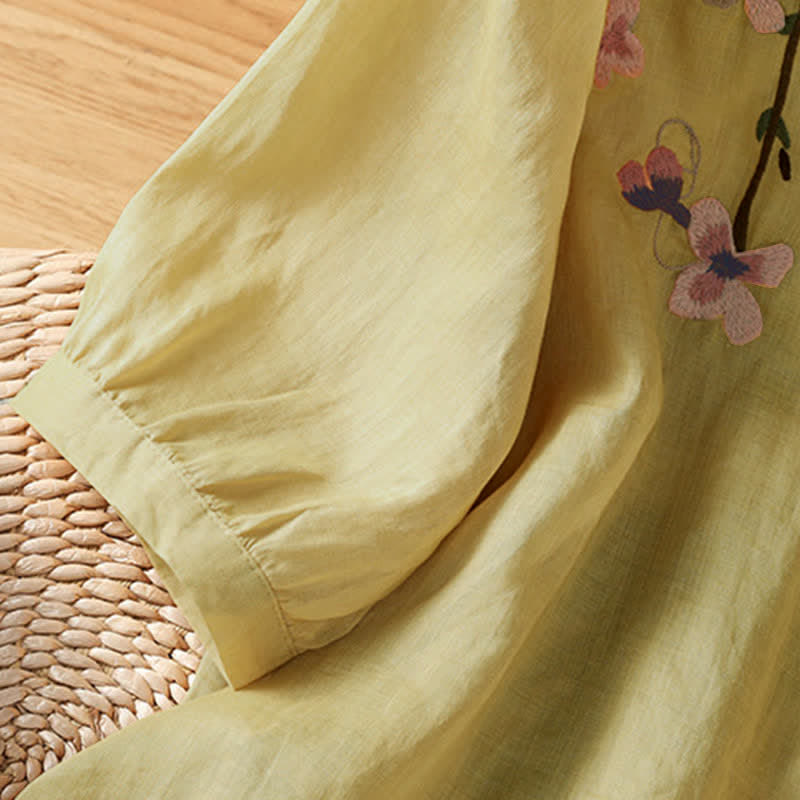 Buddha Stones Summer Vintage Embroidery Floral Women's Short Sleeve Shirts - image 13