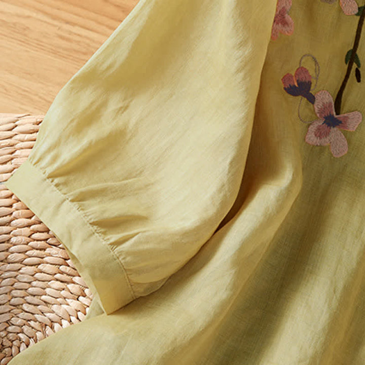 Buddha Stones Summer Vintage Embroidery Floral Women's Short Sleeve Shirts - image 13