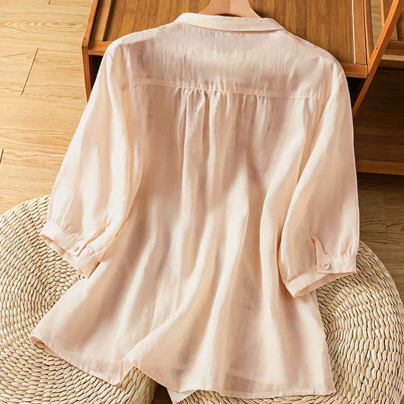 Buddha Stones Summer Vintage Embroidery Floral Women's Short Sleeve Shirts - image 1