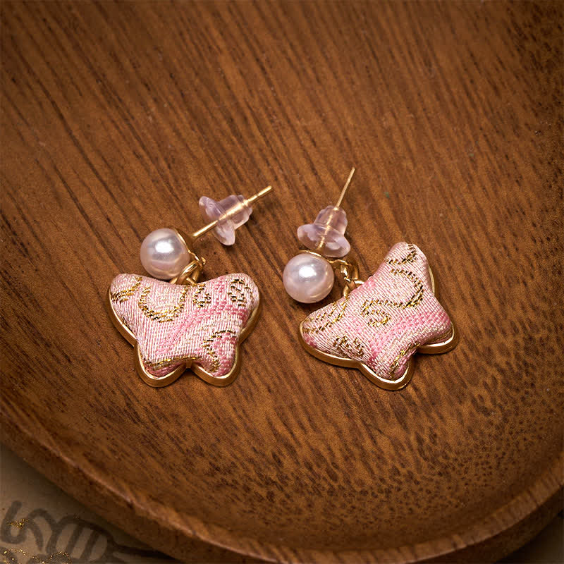 Buddha Stones Song Brocade Pearl Butterfly Vintage Love Chinese Style Earrings - image 2