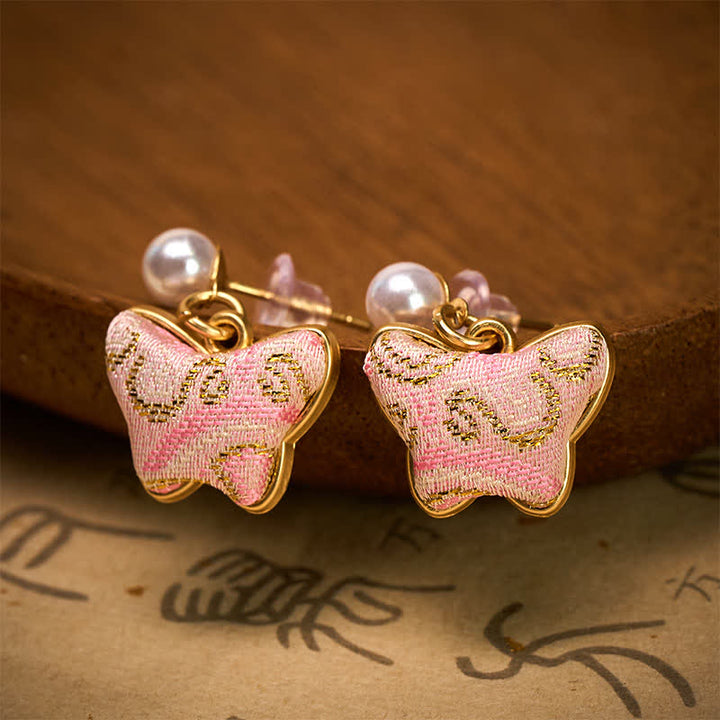 Buddha Stones Song Brocade Pearl Butterfly Vintage Love Chinese Style Earrings - image 1