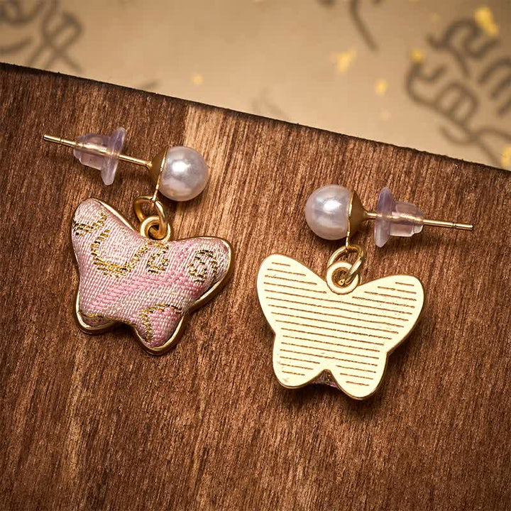 Buddha Stones Song Brocade Pearl Butterfly Vintage Love Chinese Style Earrings - image 4