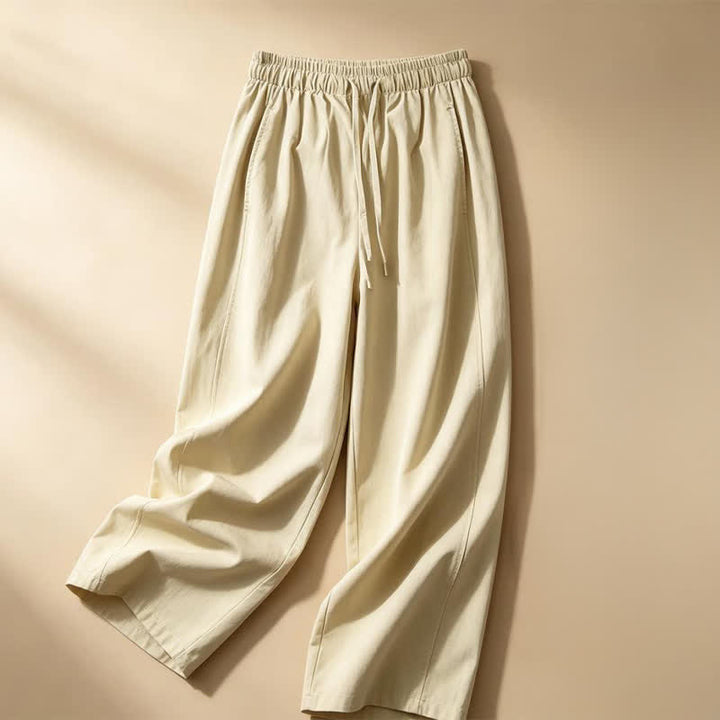 Buddha Stones Summer Casual Minimalist Drawstring Solid Ankle Pants Women's Wide Leg Pants With Pocket - image 1