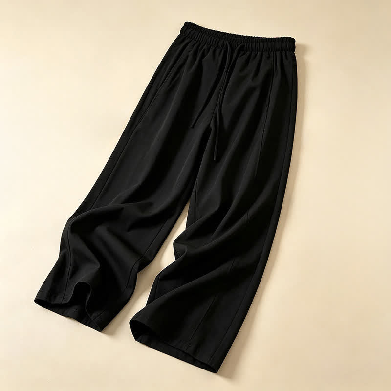 Buddha Stones Summer Casual Minimalist Drawstring Solid Ankle Pants Women's Wide Leg Pants With Pocket - image 6