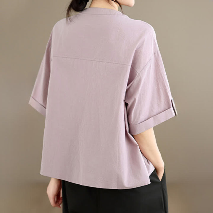 Buddha Stones Summer Casual Minimalist Embroidery Snails Button-Up Geometric Women's Short Sleeve Shirts - image 4
