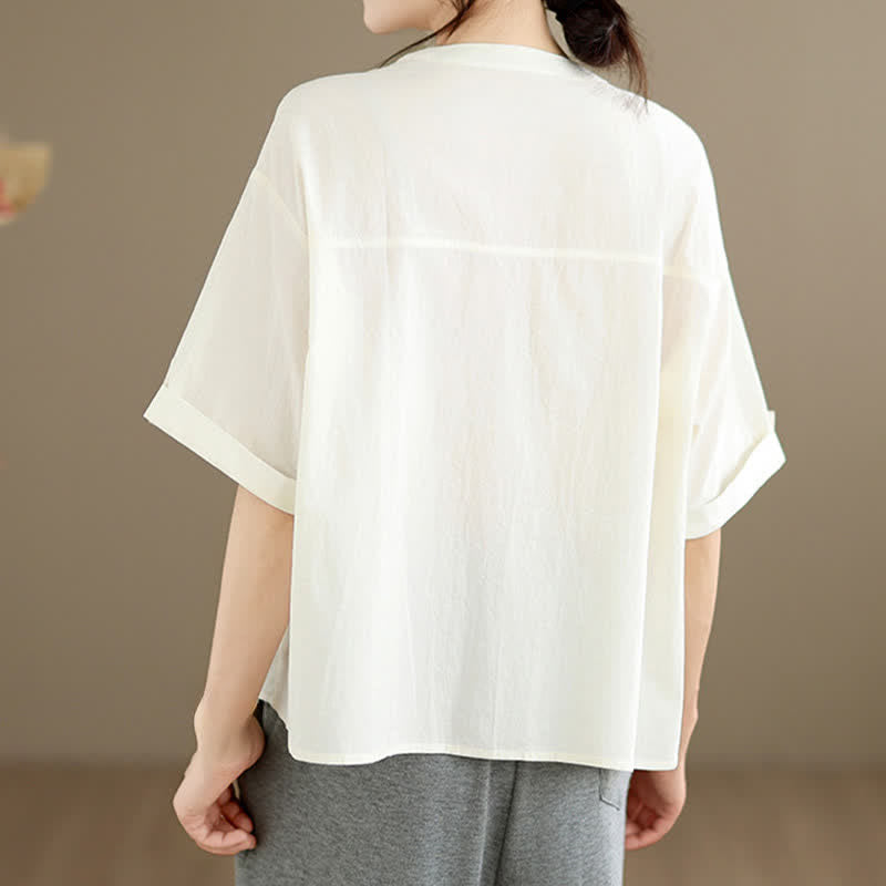 Buddha Stones Summer Casual Minimalist Embroidery Snails Button-Up Geometric Women's Short Sleeve Shirts - image 19