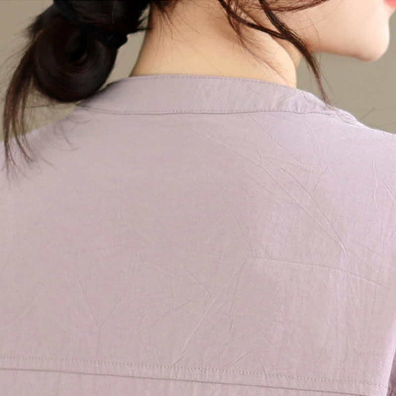 Buddha Stones Summer Casual Minimalist Embroidery Snails Button-Up Geometric Women's Short Sleeve Shirts - image 6