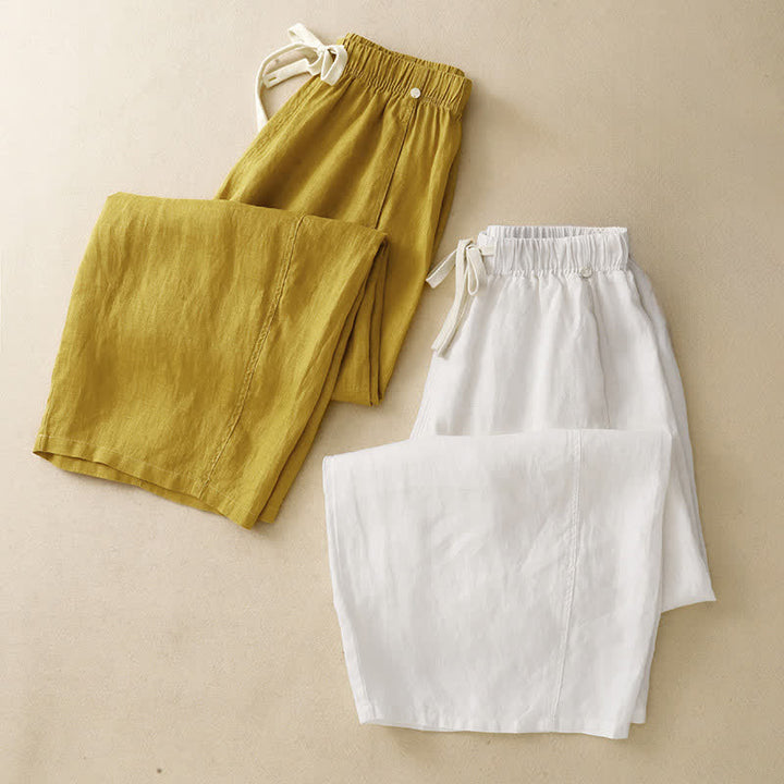 Buddha Stones Summer Casual Minimalist Drawstring Solid Ankle Pants Women's Straight Leg Pants With Pocket - image 8