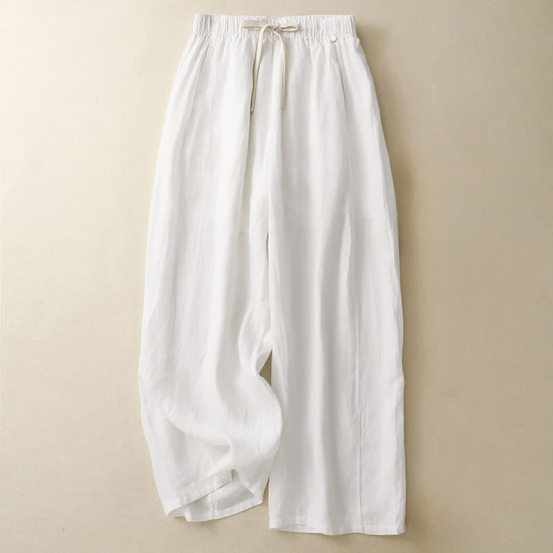 Buddha Stones Summer Casual Minimalist Drawstring Solid Ankle Pants Women's Straight Leg Pants With Pocket - White - US8-10, UK/AU12-14, EU40-42 (2XL) - image 4