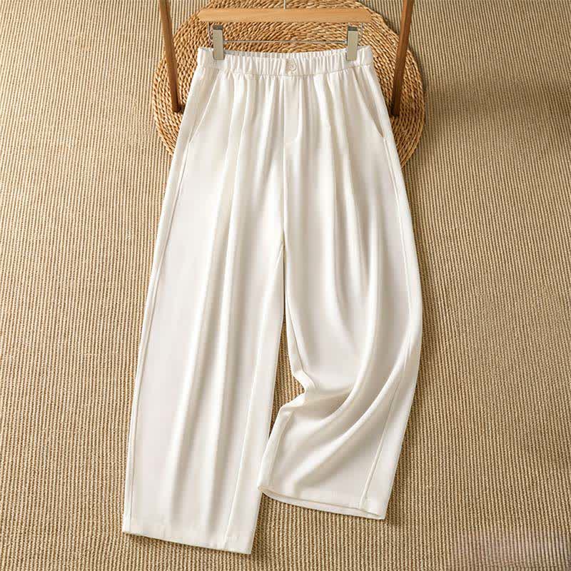 Buddha Stones Summer Casual Minimalist Solid Cropped Pants Women's Harem Pants With Pocket - Ivory - US8-10, UK/AU12-14, EU40-42 (2XL) - image 13