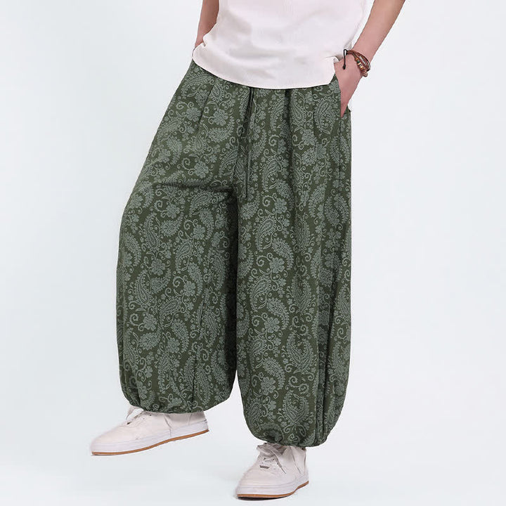 Buddha Stones Summer Boho Casual Drawstring Paisley Capri Pants Men's Harem Pants With Pocket - image 2