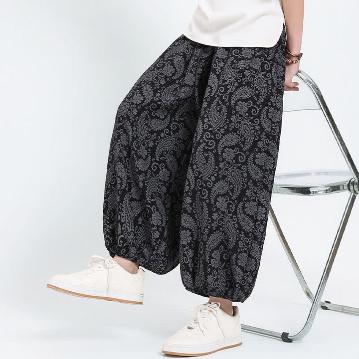 Buddha Stones Summer Boho Casual Drawstring Paisley Capri Pants Men's Harem Pants With Pocket - image 12