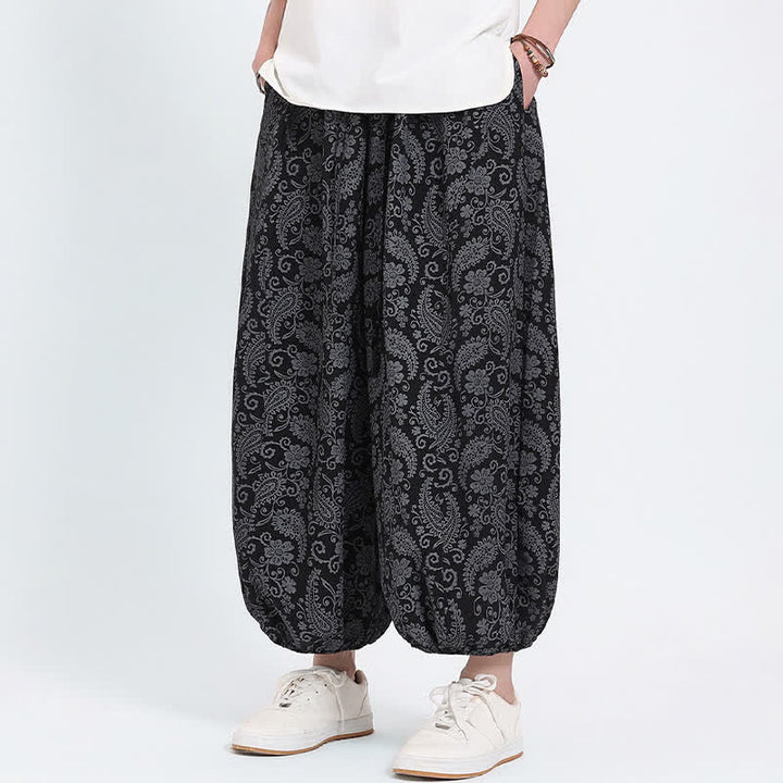 Buddha Stones Summer Boho Casual Drawstring Paisley Capri Pants Men's Harem Pants With Pocket - image 8