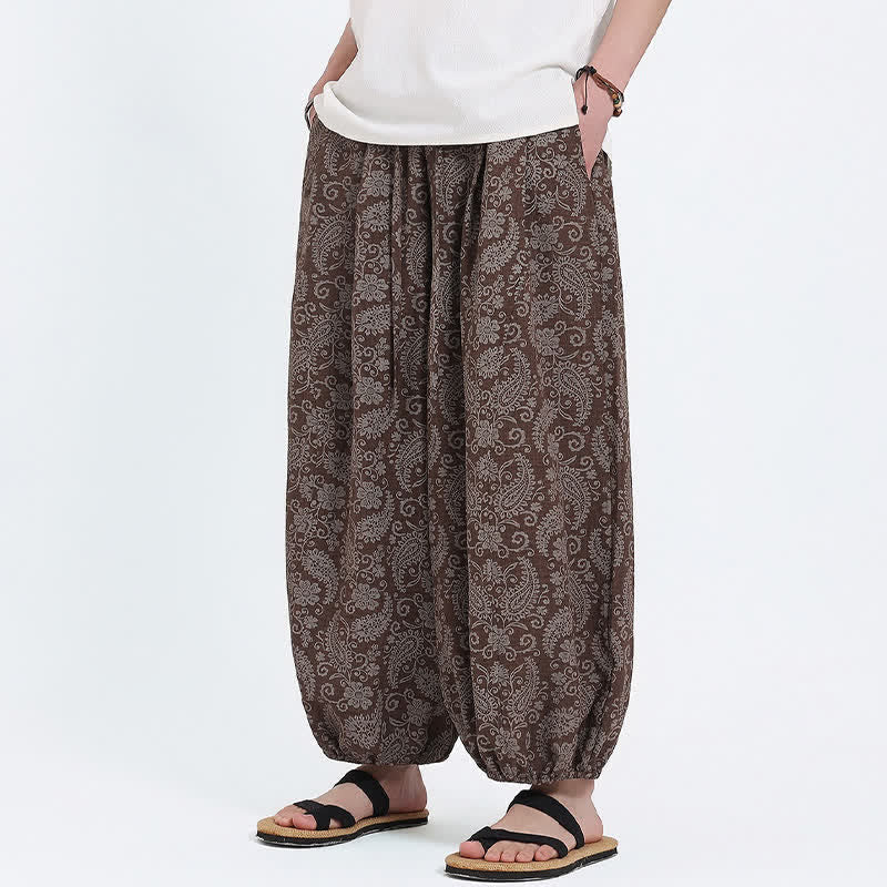 Buddha Stones Summer Boho Casual Drawstring Paisley Capri Pants Men's Harem Pants With Pocket - image 16