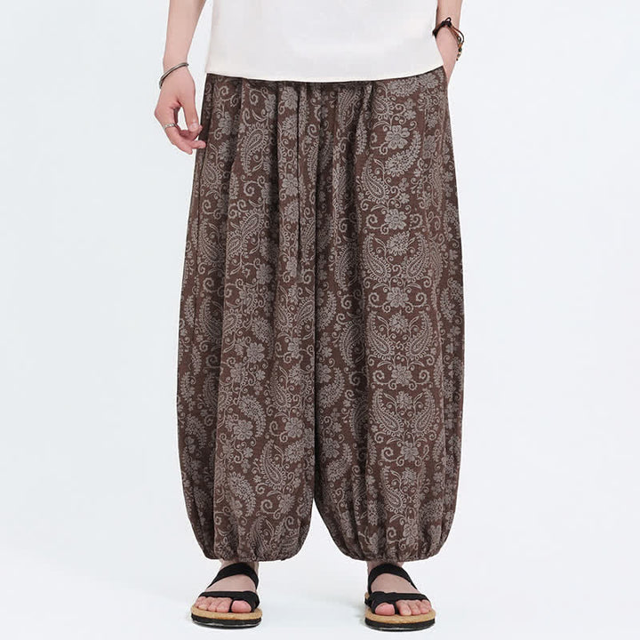 Buddha Stones Summer Boho Casual Drawstring Paisley Capri Pants Men's Harem Pants With Pocket - Sienna - US/UK/AU46, EU56 (5XL) - image 13
