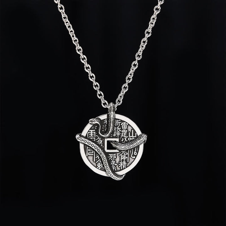 Buddha Stones Copper Plated With Silver Mountain Ghosts Spend Money Snake Coiled Around Copper Coin Necklace - image 2
