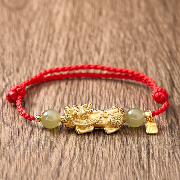 Buddha Stones Copper Pi Xiu Fu Character Luck Red String Bracelet - image 3