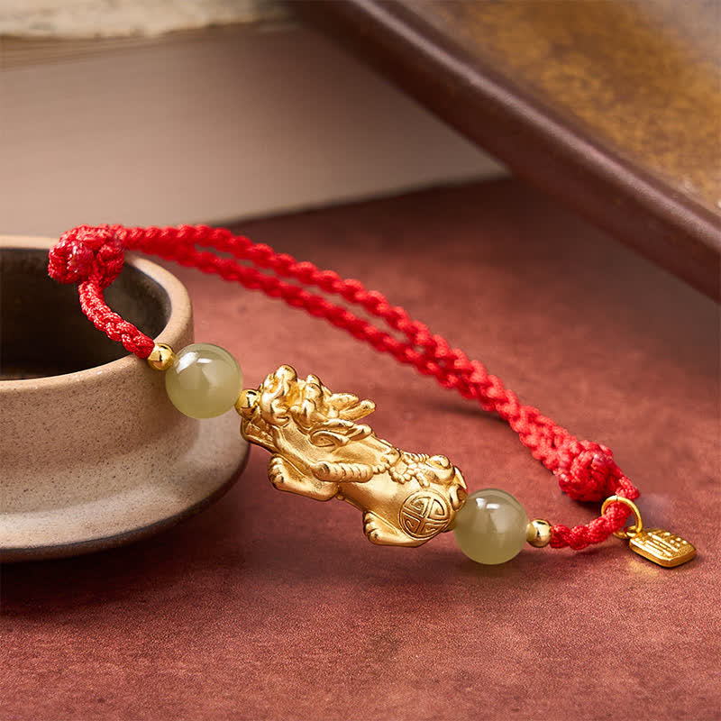 Buddha Stones Copper Pi Xiu Fu Character Luck Red String Bracelet - image 1
