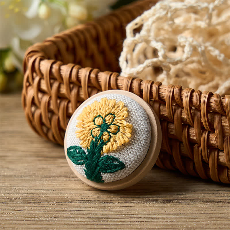 Buddha Stones Handmade Fabric Flower Grounding Round Brooch - Daisy - Light - image 0