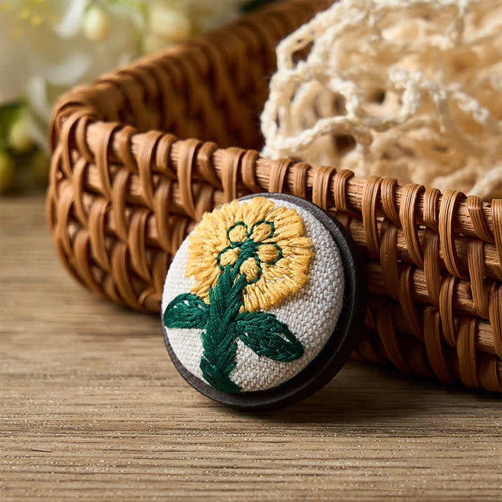 Buddha Stones Handmade Fabric Flower Grounding Round Brooch - Daisy - Dark - image 8