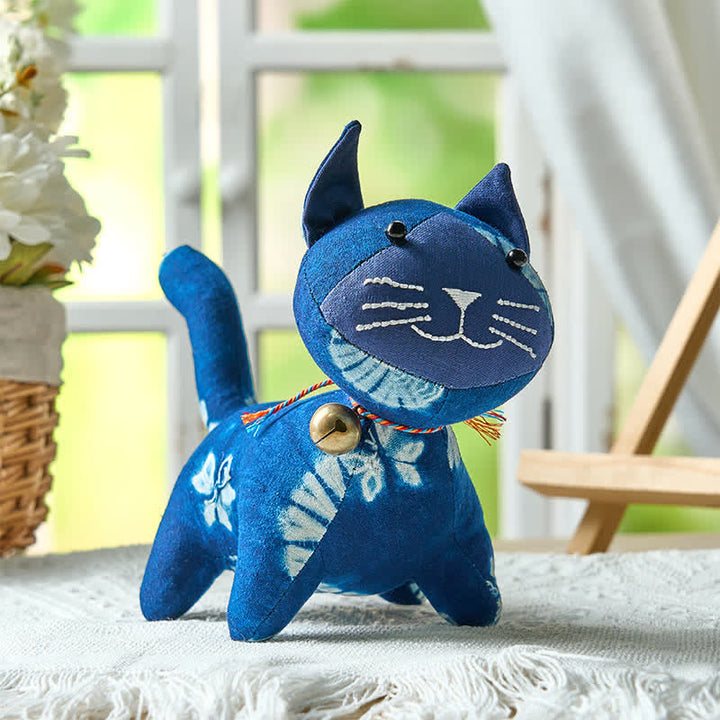 Buddha Stones Handmade Tie Dye Cotton Cat Decor with Bell - image 2