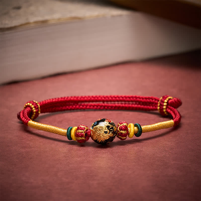 Buddha Stones Copper Dragon Bead Red String Strength Braided Bracelet - image 2