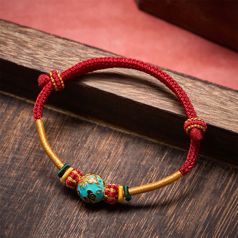 Buddha Stones Copper Dragon Bead Red String Strength Braided Bracelet - image 11