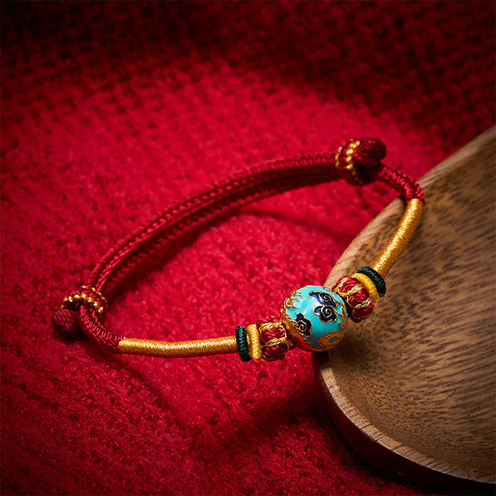 Buddha Stones Copper Dragon Bead Red String Strength Braided Bracelet - Dark Red String(Wrist Circumference: 15–20 cm) - Blue Dragon Bead - image 10