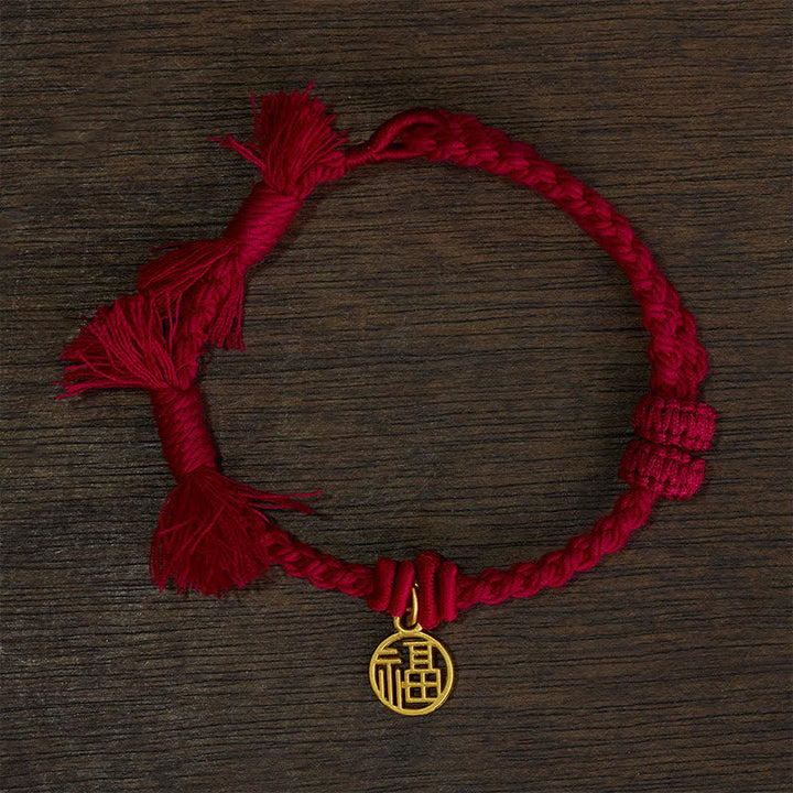 Buddha Stones Copper Lotus Red String New beginning Bracelet - Dark Red String(Wrist Circumference: 14–17 cm) - FU CHARACTER - image 6
