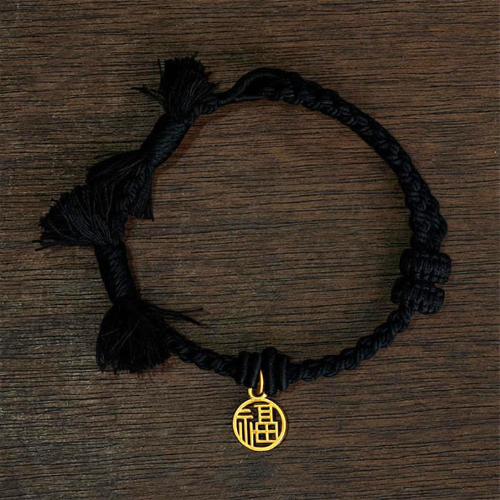 Buddha Stones Copper Lotus Red String New beginning Bracelet - Black String(Wrist Circumference: 14–17 cm) - FU CHARACTER - image 17