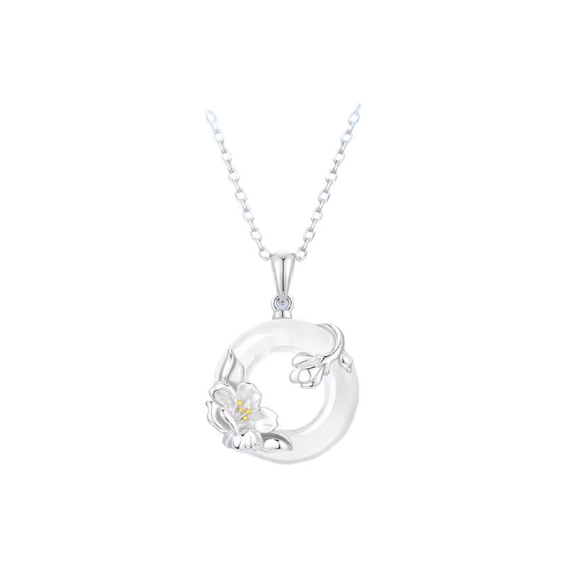Buddha Stones White Chalcedony Camellia Peace Buckle Purity Necklace - image 10