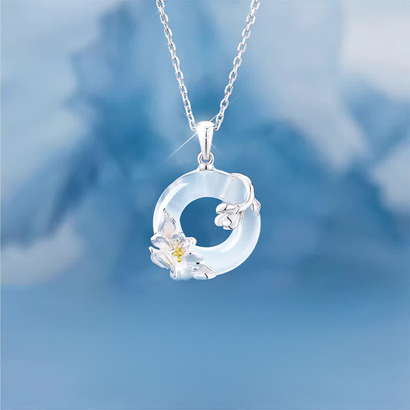 Buddha Stones White Chalcedony Camellia Peace Buckle Purity Necklace - Peace Buckle(Peace ♥ Tranquility) - White Chalcedony(Harmony♥Positive) - image 0