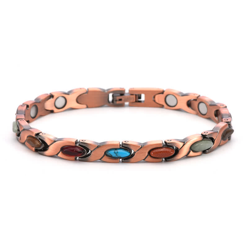 Buddha Stones Antique Copper Turquoise Inlaid Balance Adjustable Grain Link Bracelet - Multiple Colors - image 0
