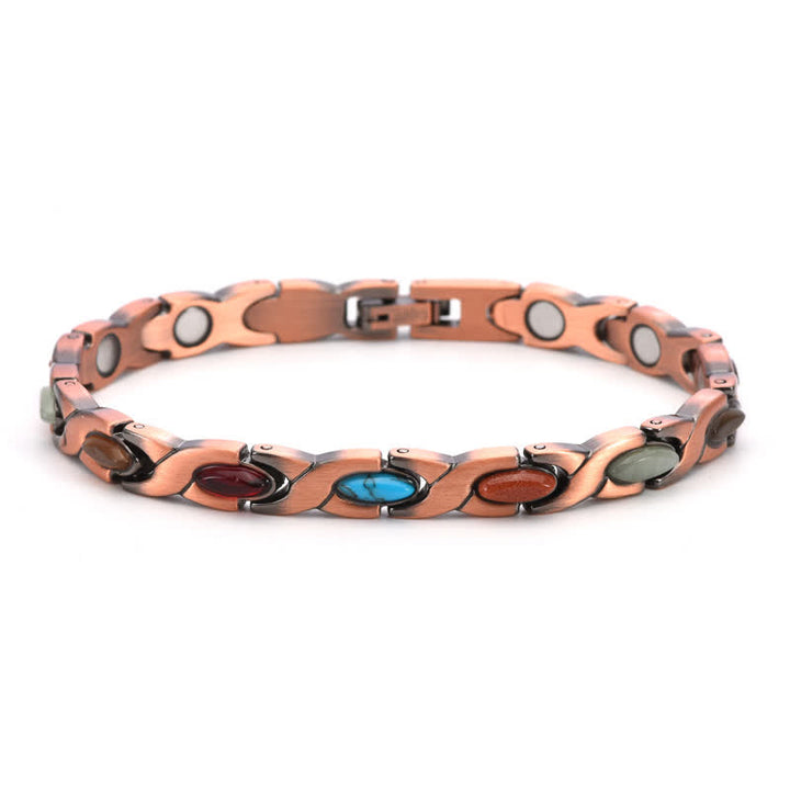 Buddha Stones Antique Copper Turquoise Inlaid Balance Adjustable Grain Link Bracelet - Multiple Colors - image 0