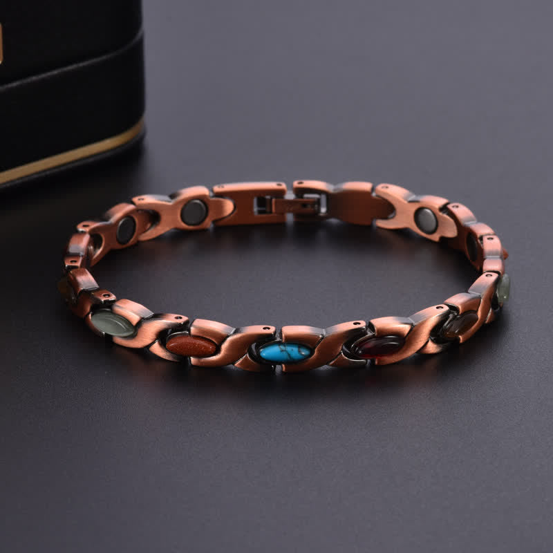 Buddha Stones Antique Copper Turquoise Inlaid Balance Adjustable Grain Link Bracelet - image 1