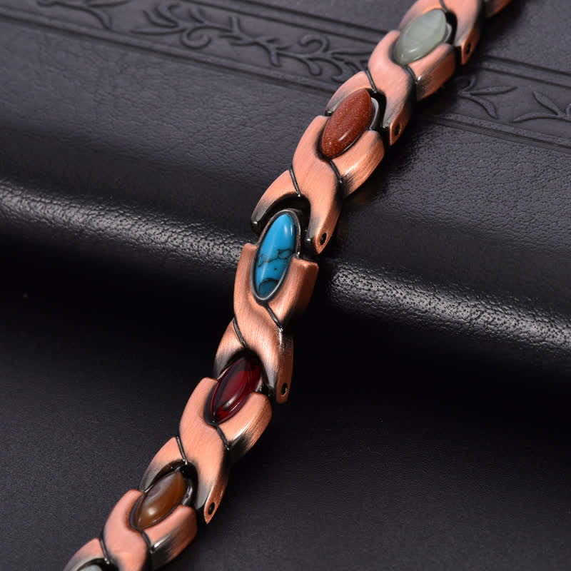 Buddha Stones Antique Copper Turquoise Inlaid Balance Adjustable Grain Link Bracelet - image 3