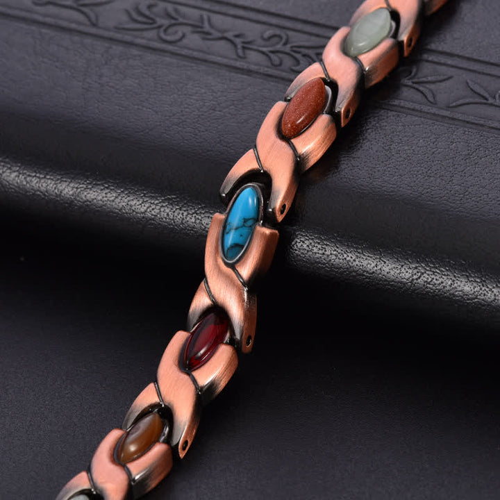 Buddha Stones Antique Copper Turquoise Inlaid Balance Adjustable Grain Link Bracelet - image 3
